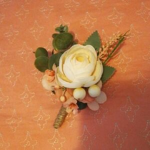 Cream and Green Floral Boutonniere